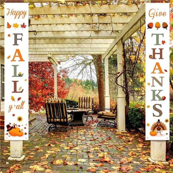 Fall Decorations for Home | Happy Fall Y'all & Give Thanks Porch Banner - Picture 5 of 7